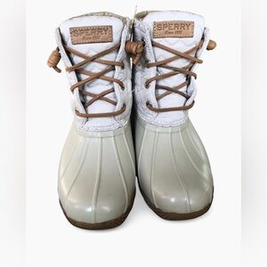 Sperry Women’s Saltwater Chevron Quilt Duck Boots Ivory Size 7.5